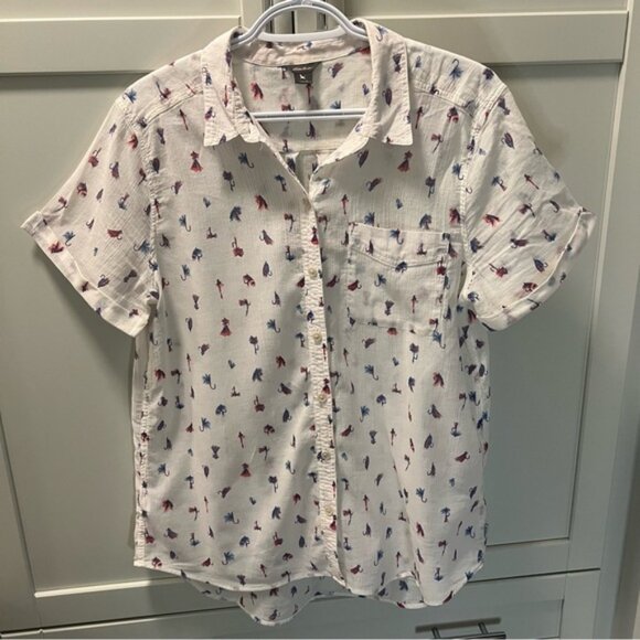 Tops - EDDIE BAUER Fishing Lure Print Button Down Shirt Women's Size Large
